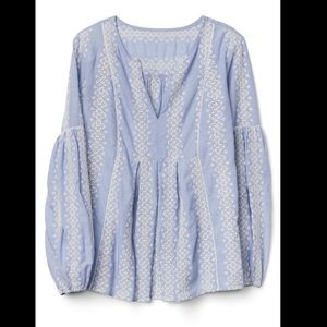 Gap Eyelet Lace Split-Neck Blouse in Chambray